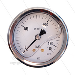 Manometer 0-160 Bar - 1/4&quot; bu - achteraansluiting - &Oslash;63mm