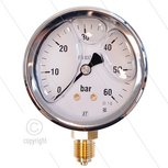 Manometer 0-60 Bar - 1/4&quot; bu - onderaansluiting - &Oslash;63mm
