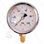 Manometer 0-100 Bar - 1/4&quot; bu - onderaansluiting - &Oslash;63mm