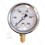 Manometer 0-250 Bar - 1/4&quot; bu - onderaansluiting - &Oslash;63mm