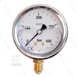 Manometer 0-400 Bar - 1/4&quot; bu - onderaansluiting - &Oslash;63mm