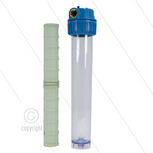 Patroonfilter 20&quot; - 2x 1&quot; bi - transparant glas - inclusief 2x 60 m&micro; gaaspatroon - 56 l/min - H=594 - max 8,6 Bar - max 40&deg;C