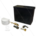 Vlottertank - 4 liter - kunststof - zwart - incl. deksel, vlotter, zeef, pilaren - LxBxH= 255 x 115 x 215mm - inlaat 3/8&quot; bu - slangaansluiting &Oslash;20mm