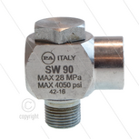 SW90 - Swivel - haaks - Messing / RVS - 250 Bar - 40 l/min - max 90&deg;C - 30 tpm - 3/8" bu x 1/4" bi