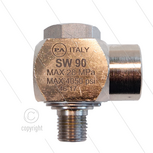 SW90 - Swivel - haaks - Messing / RVS - 250 Bar - 40 l/min - max 90&deg;C - 30 tpm - 1/4" bu x 1/4" bi