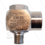 SW90 - Swivel - haaks - Messing / RVS - 250 Bar - 40 l/min - max 90&deg;C - 30 tpm - 3/8" bu x 3/8" bi
