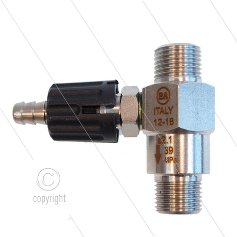 Chemicali&euml;n injector - RVS - regelbaar - &Oslash;2.1mm (120) - 350 Bar - 30 l/min - max 90&deg;C - 2 x 3/8&quot; bu