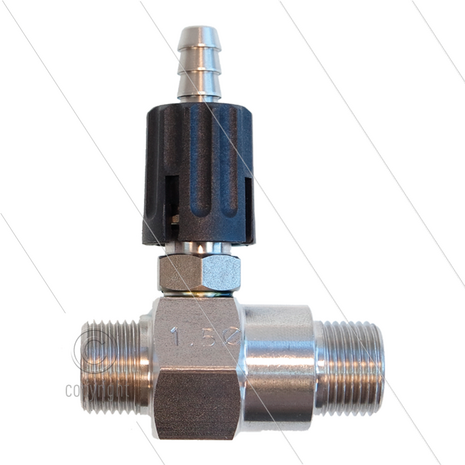 Chemicali&euml;n injector - RVS - regelbaar - &Oslash;1.5mm (065) - 350 Bar - 30 l/min - max 90&deg;C - 2 x 3/8&quot; bu