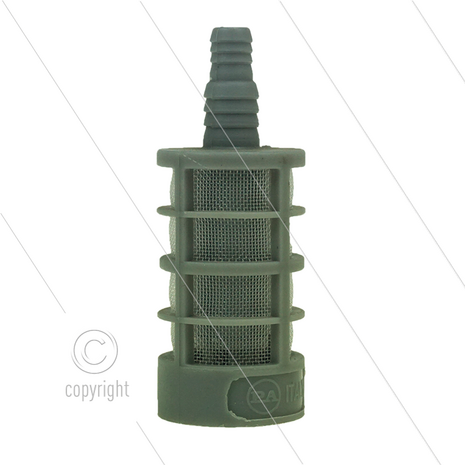 Chemiefilter - kunststof - grijs - RVS verzwaard - RVS met klep - 355 m&micro; - 1,5 l/min - max 40&deg;C - slangpilaar 6 tot 8mm