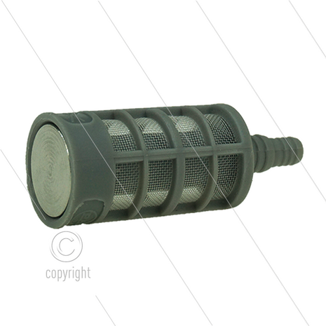 Chemiefilter - kunststof - grijs - RVS verzwaard - RVS met klep - 355 m&micro; - 1,5 l/min - max 40&deg;C - slangpilaar 6 tot 8mm