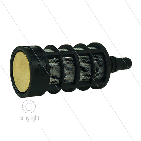 Chemiefilter - zwart kunststof - messing verzwaard - 355 m&micro; - 1,5 l/min - max 40&deg;C - slangpilaar 6 t/m 8 mm