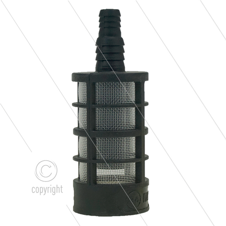 Chemiefilter - zwart kunststof - messing verzwaard - 355 m&micro; - 1,5 l/min - max 40&deg;C - slangpilaar 6 t/m 8 mm