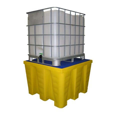 Lekbak voor IBC, 1200 liter, 1300x1300x900 mm, met kunststof rooster
