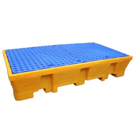 Lekbak voor 2x IBC, 1050 liter, 2490x1290x475 mm, met kunststof rooster