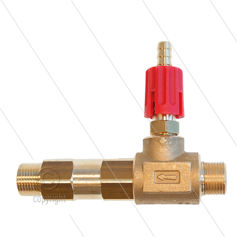 LS12 - Schuiminjector - messing - &Oslash;1.4mm (055) - 220 Bar - 18 l/min - max 90&deg;C - 2x 3/8&quot; bu - regelknop Rood