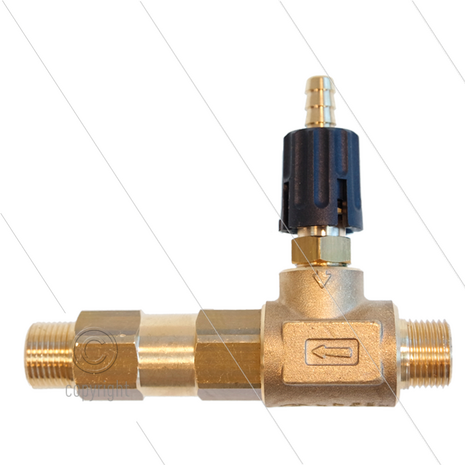 LS12 - Schuiminjector - messing - &Oslash;1.2mm (040) - 220 Bar - 13 l/min - max 90&deg;C - 2x 3/8&quot; bu - regelknop Zwart
