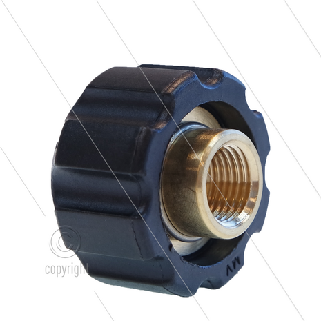 M22x1,5 - snelkoppeling wartel - messing - 250 Bar - &Oslash;14mm - max 150&deg;C - korte uitvoering - 1/4&quot; bi