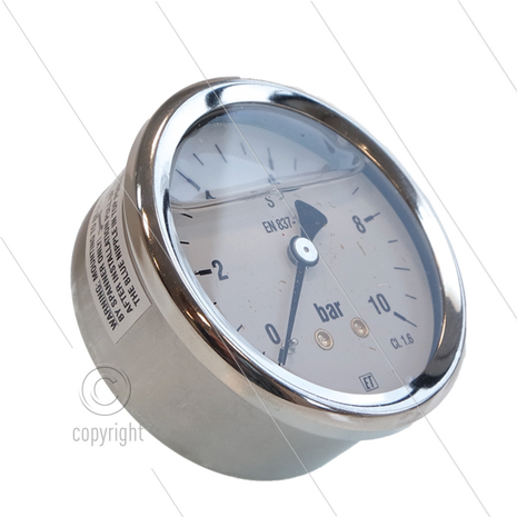 Manometer 0-10 Bar - 1/4&quot; bu - achteraansluiting - &Oslash;63mm