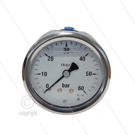 Manometer 0-60 Bar - 1/4&quot; bu - achteraansluiting - &Oslash;63mm