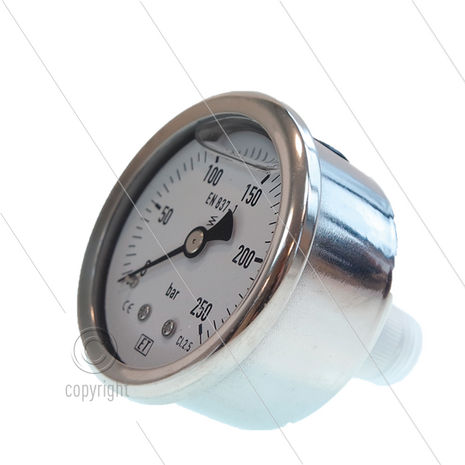 Manometer 0-250 Bar - 1/4&quot; bu - achteraansluiting - &Oslash;63mm