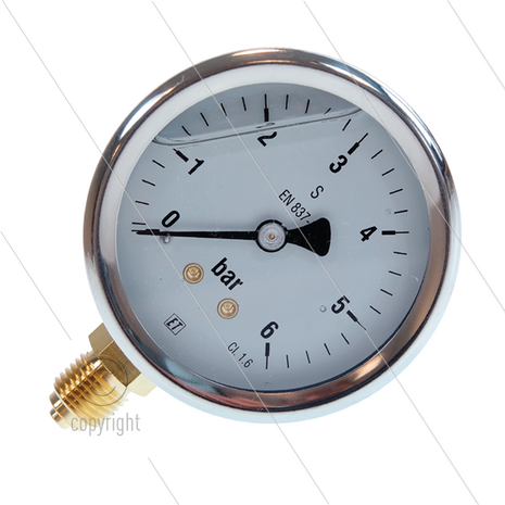 Manometer 0-6 Bar - 1/4&quot; bu - onderaansluiting - &Oslash;63mm