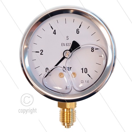 Manometer 0-10 Bar - 1/4&quot; bu - onderaansluiting - &Oslash;63mm