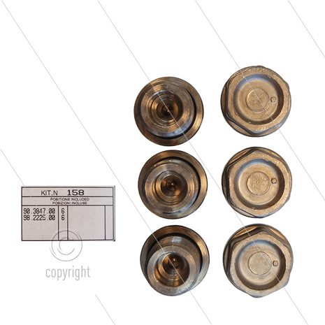 Kit 158 - Set kleppluggen + O-ring (6x) - vernikkeld - M24x1,5x17 - Serie 44 + 63 HTS