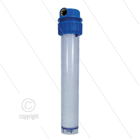 Patroonfilter 20&quot; - 2x 1&quot; bi - transparant glas - H=594mm - max 8,6 Bar - max 40&deg;C