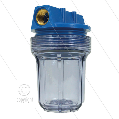 Patroonfilter 5&quot; - 2x 3/4&quot; bi - transparant glas - H=176mm - max 8,6 Bar - max 40&deg;C