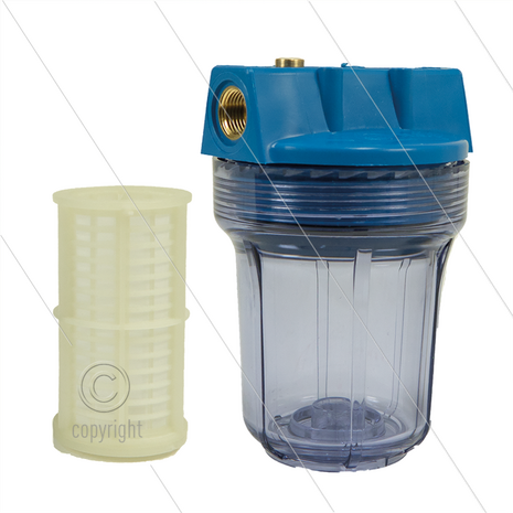 Patroonfilter 5&quot; - 2x 1/2&quot; bi - transparant glas - inclusief 60 m&micro; gaaspatroon - 13 l/min - H=176mm - max 8,6 Bar - max 40&deg;C