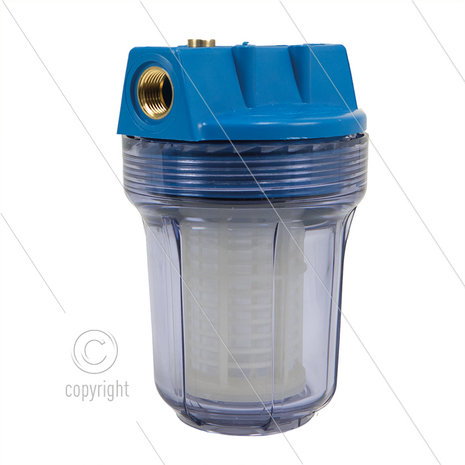 Patroonfilter 5&quot; - 2x 3/4&quot; bi - transparant glas - inclusief 60 m&micro; gaaspatroon - 13 l/min - H=176mm - max 8,6 Bar - max 40&deg;C