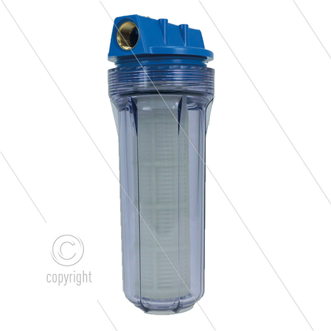 Patroonfilter 9&quot; - 2x 3/4&quot; bi - transparant glas - inclusief 60 m&micro; gaaspatroon - 27 l/min - H=306mm - max 8,6 Bar - max 40&deg;C
