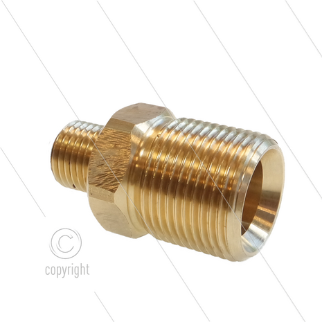 M22x1.5 - snelkoppeling nippel - Lang - messing - 250 Bar - &Oslash;14mm - max 150&deg;C - 1/4&quot; bu - verlengde uitvoering L=40mm