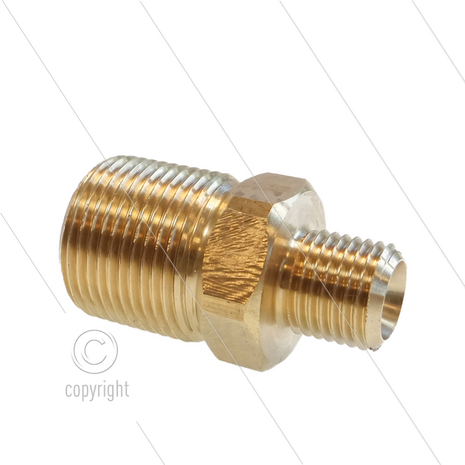 M22x1.5 - snelkoppeling nippel - Lang - messing - 250 Bar - &Oslash;14mm - max 150&deg;C - 1/4&quot; bu - verlengde uitvoering L=40mm