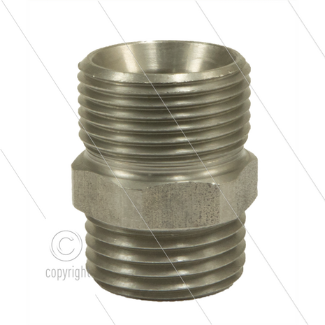 M22x1,5 - verbindingsnippel - RVS - 400 Bar - &Oslash;14mm - max 150&deg;C - L=34mm - 2x M22x1,5 bu