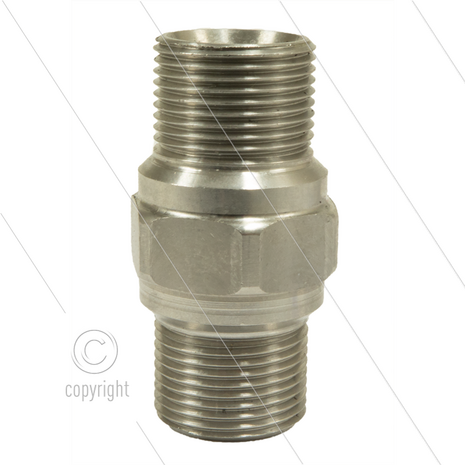 M22x1.5 - verbindingsnippel - RVS - 500 Bar - &Oslash;14mm - max 150&deg;C - L=54mm - 2 x M22x1,5 bu