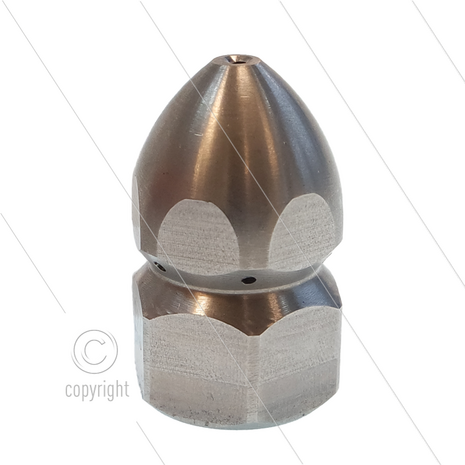 Rioolnozzle (kruiper) - Met voorboring - 0.600 - 6x1.80 + 1x1.80 - 1/2&quot; bi - SW24 - RVS