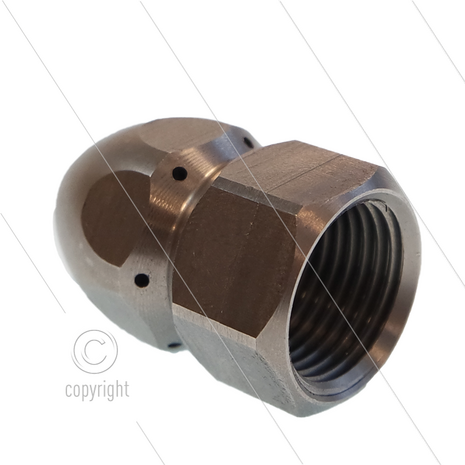 Rioolnozzle (kruiper) - Met voorboring - 0.600 - 6x1.80 + 1x1.80 - 1/2&quot; bi - SW24 - RVS