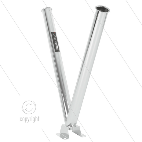 Spuitlanshouder dubbel - RVS - verhoogde vloermontage met &Oslash;28mm afvoer - L=740mm - &Oslash;60mm