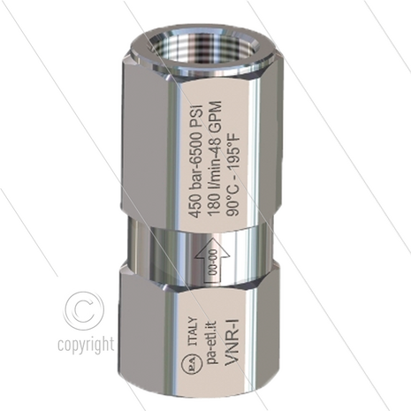 VNR-I - Terugslagklep - RVS - 400 Bar - 40 l/min - max 90&deg;C - 2 x 3/8&quot; bi