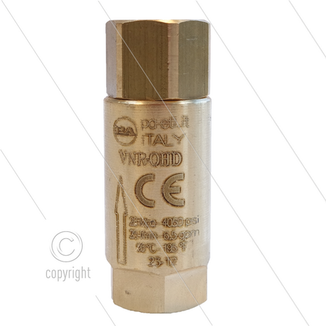VNR-OHD - Terugslagklep - messing - 280 Bar - 40 l/min - max 90&deg;C - 2 x 3/8&quot; bi