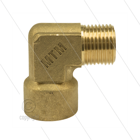 Knie - messing - 300 Bar - 1/4&quot; bi x 3/8&quot; bu