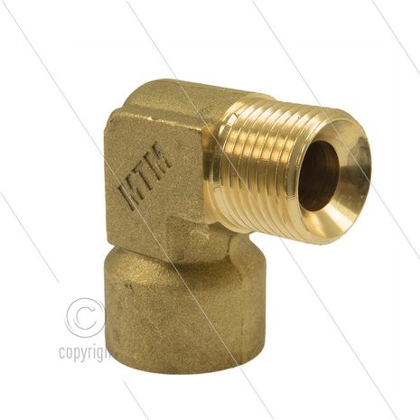 Knie - messing - 300 Bar - 1/4&quot; bi x 3/8&quot; bu