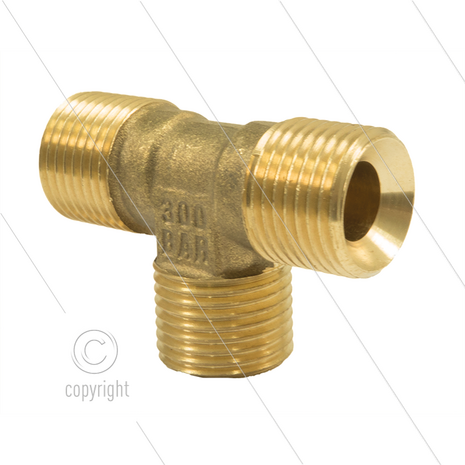T-stuk - messing - 300 Bar - 3 x 3/8&quot; bu