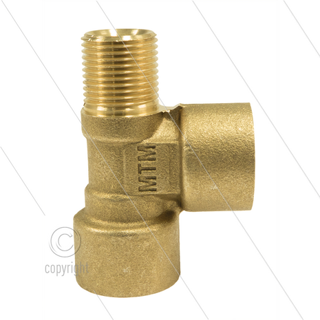 T-stuk - messing - 300 Bar - 2 x 3/8&quot; bi + 1 x 3/8&quot; bu
