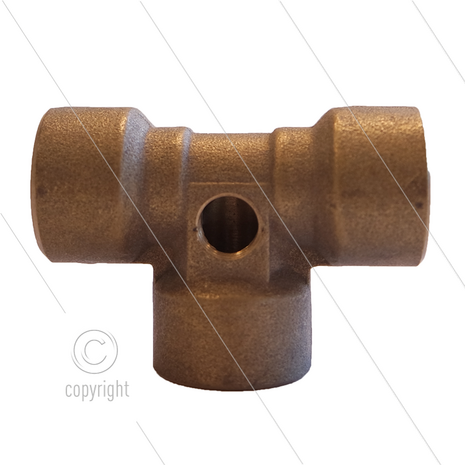 T-stuk - messing - 300 Bar - 3 x 3/8&quot; bi + 1 x 1/8&quot; bi