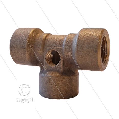 T-stuk - messing - 300 Bar - 3 x 3/8&quot; bi + 1 x 1/8&quot; bi