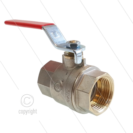 Kogelkraan 1/2&quot; bi - messing vernikkeld - met RVS handle - 50 Bar - max 160&deg;C - 2 x 1/2&quot; bi