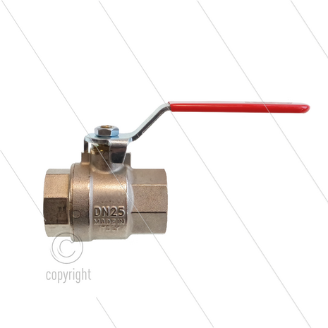 Kogelkraan 1&quot; bi - messing vernikkeld - 40 Bar - met RVS handle - 2 x 1&quot; bi