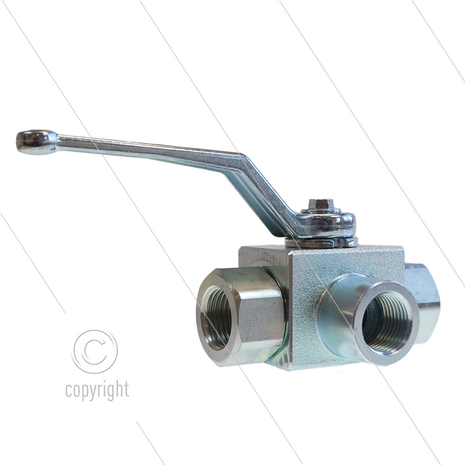 Kogelkraan 1&quot; - 3-weg - RVS316 - L-boring - 400 Bar - &Oslash;=10mm - 3 x 1&quot; bi